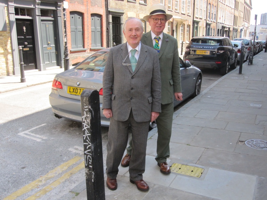 The artists Gilbert and George in Fournier Street off Brick Lane