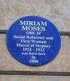 Miriam Moses plaque on wall of 17 Princelet Street.  Miriam Moses was born here